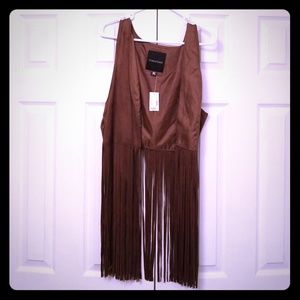 Faux Suede Fringe Vest